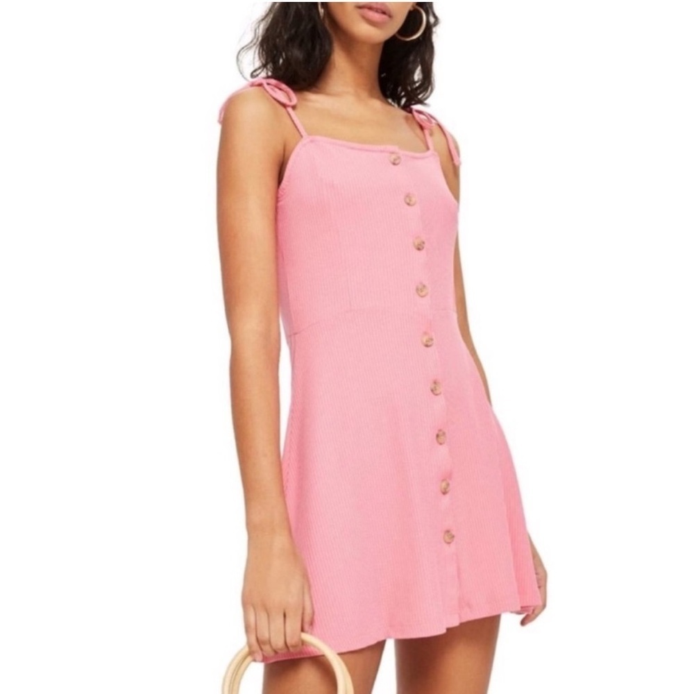 Topshop Button Ribbed Mini Dress